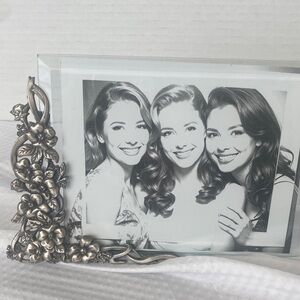 Silver Pewter Floral Double Glass Photo Frame